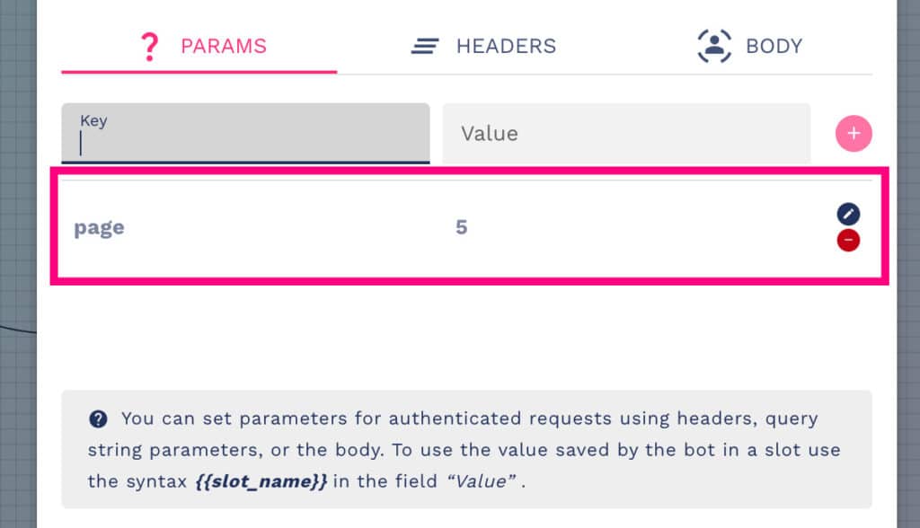 API key and value added
