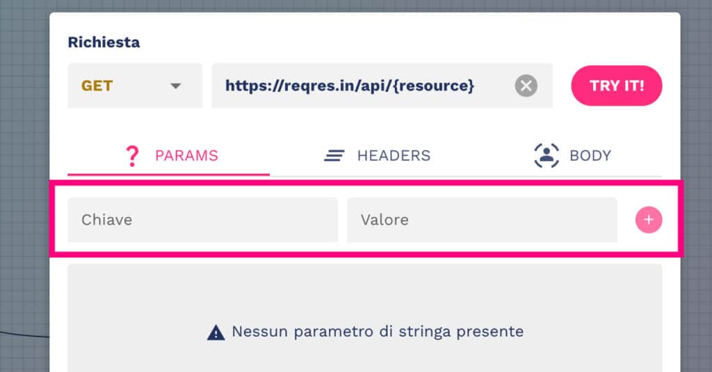 Assegnare un valore nei parametri API