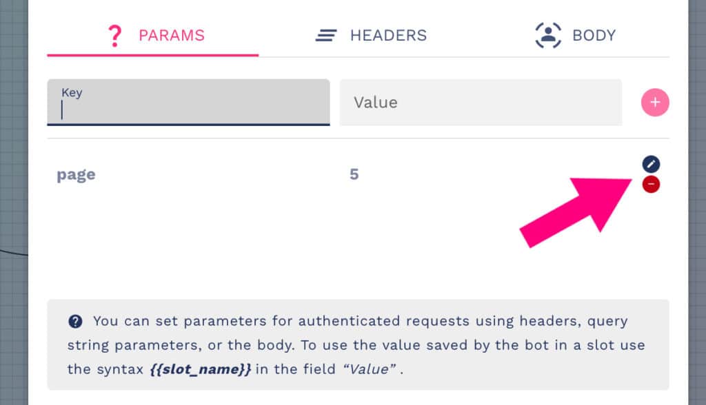 How to edit or delete API params