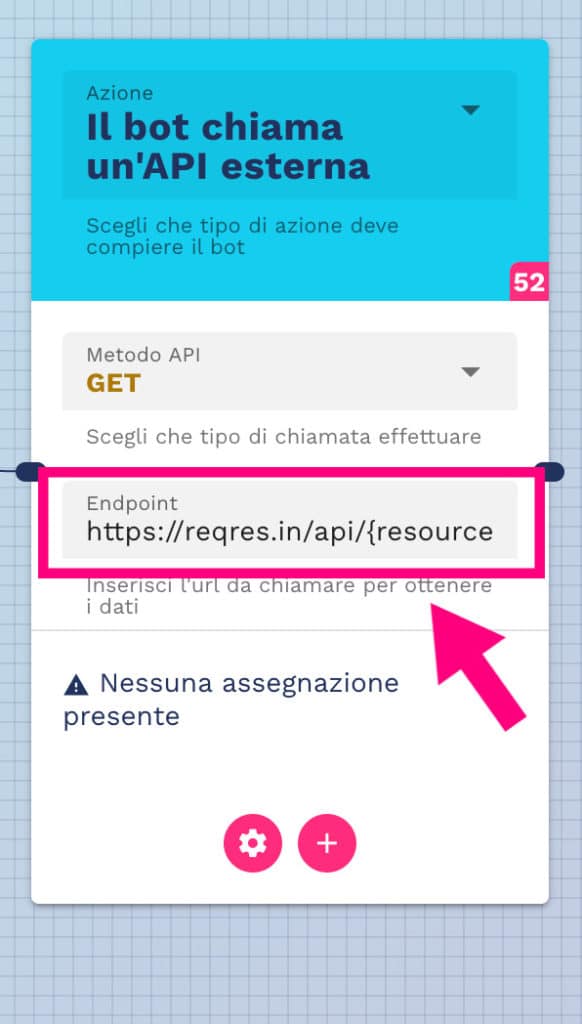 Inserisci l'endpoint della chiamata API