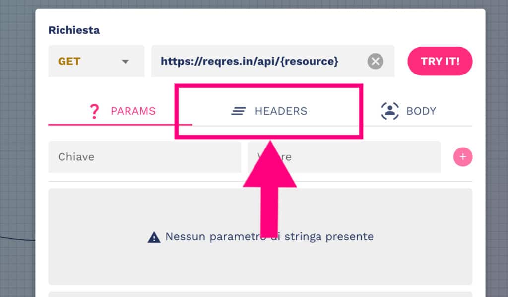 Tab headers chiamata API