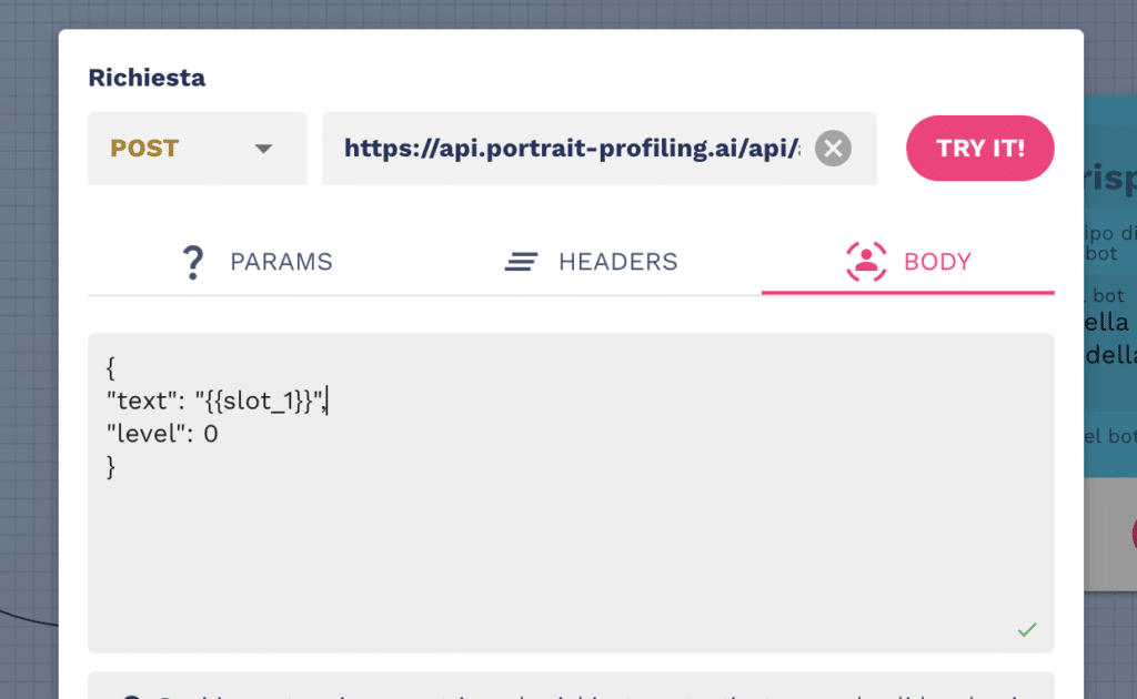 passare il valore slot per fare la profilazione con le API di portrAIt
