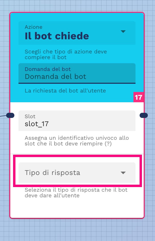 scegli la tipologia di risposta da parte del tuo utente 