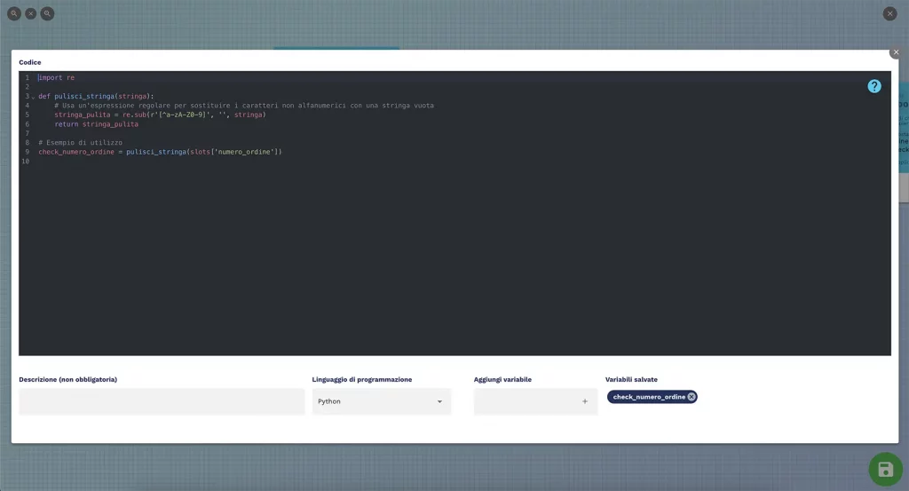 codice python eseguito dal chatbot per controllare e pulire la stringa inserita da utente codice python eseguito dal chatbot per controllare e pulire la stringa inserita da utente