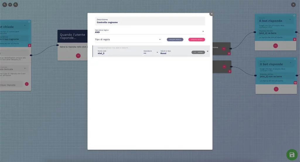 come impostare la valutazione delle condizioni da parte del chatbot