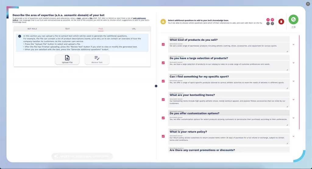 how to create a chatbot knowledge base by using document page like pdf txt doc or docx