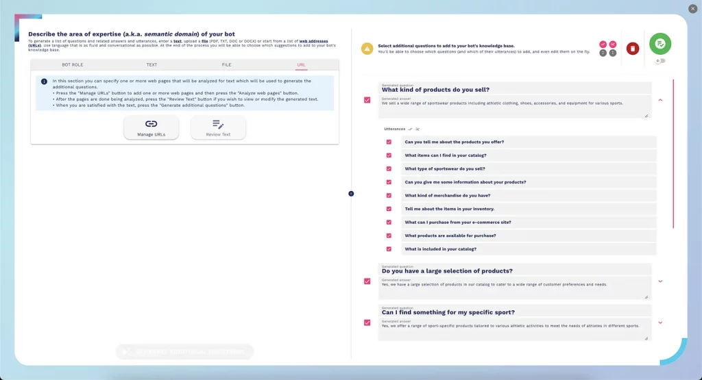 how to create a chatbot knowledge base by using web pages url link