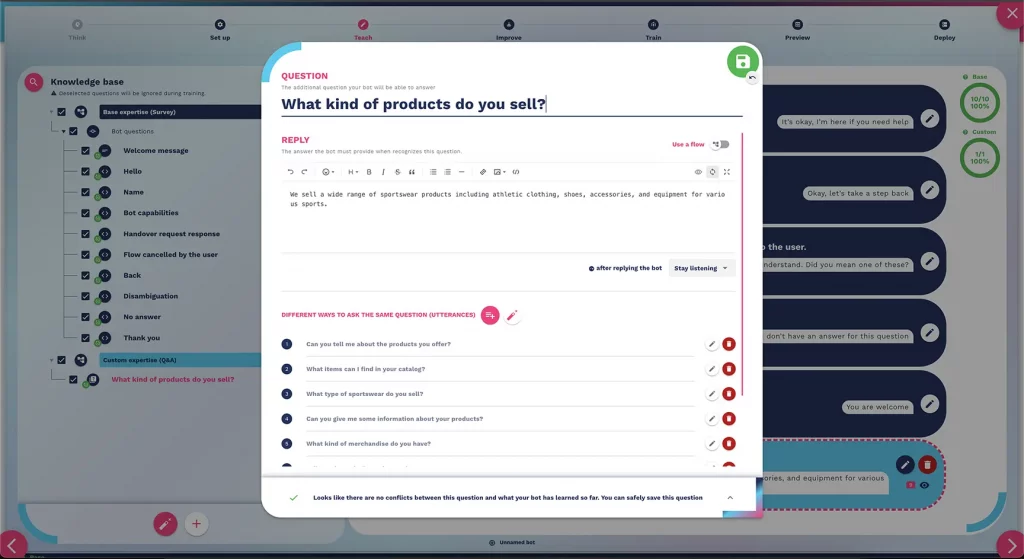 how to create a chatbot question and answer