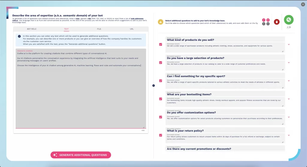how to create the chatbot knowledge base by using a simple text in a document or web page