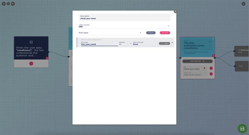 how to evaluate user name with chatbot condition