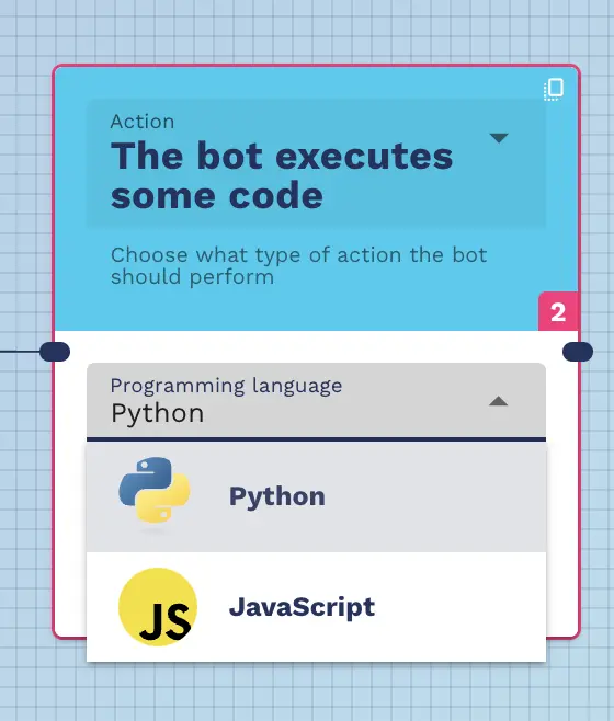 how to select javascript or python programming languages chatbot