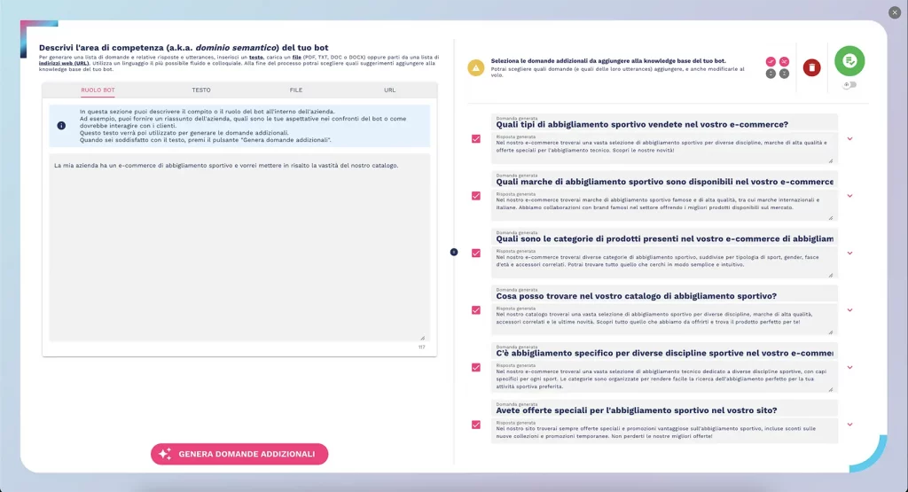 la knowledge base del chatbot appena generata la knowledge base del chatbot appena generata