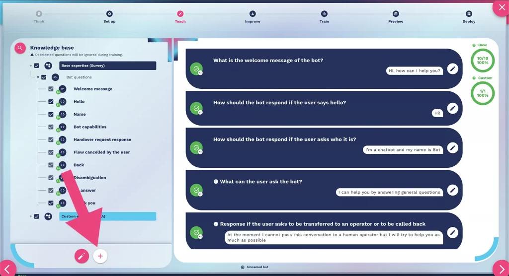 manual mode to create a chatbot knowledge base