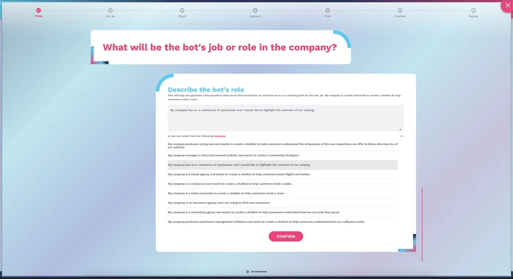 prompt examples of business chatbot role