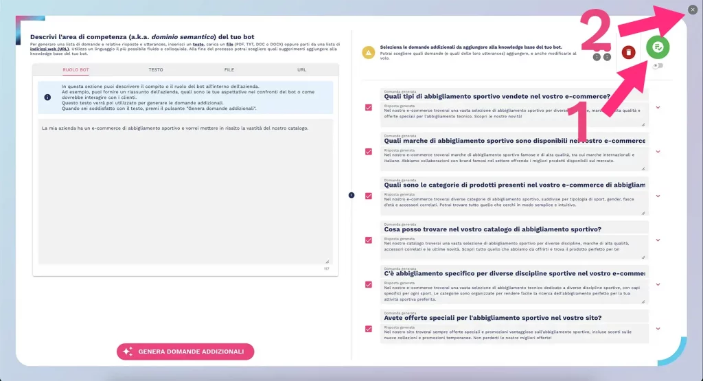 salva e chiudi per creare la knowledge base del chatbot salva e chiudi per creare la knowledge base del chatbot