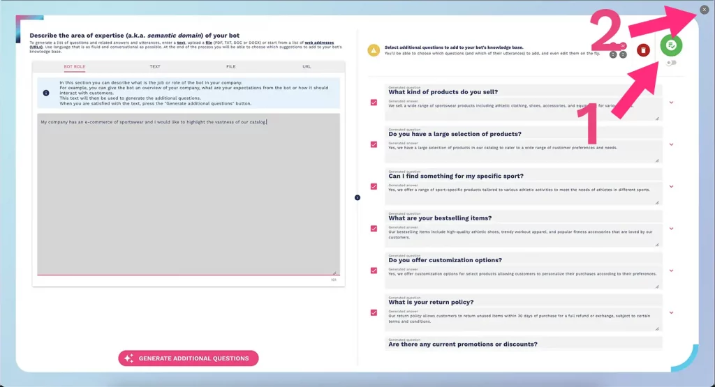 save and close the window to send knowledge base in your chatbot