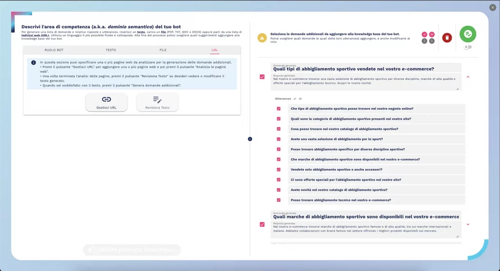 seleziona le pagine del tuo sito web da scansionare per espandere la knowledge base del chatbot seleziona le pagine del tuo sito web da scansionare per espandere la knowledge base del chatbot