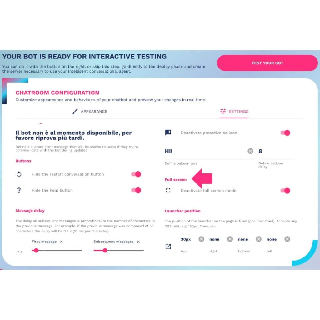 attivazione visualizzazione chatbot full screen attivazione visualizzazione chatbot full screen