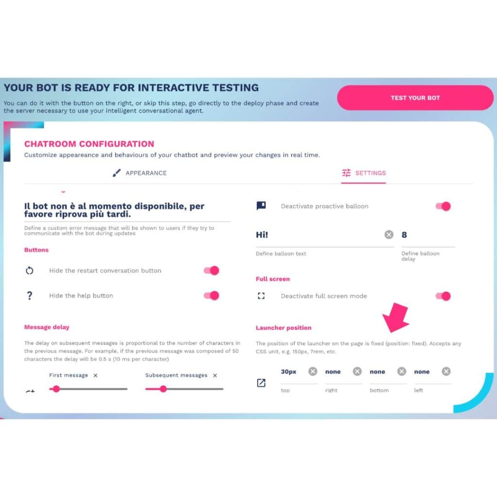cambiare la posizione del chatbot launcher cambiare la posizione del chatbot launcher