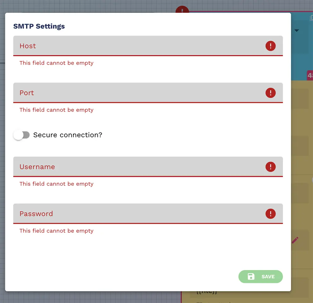 AI agent SMTP settings - host - port - username - password - sicure connection