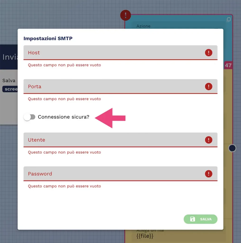 connessione sicura SMTP AI Agent