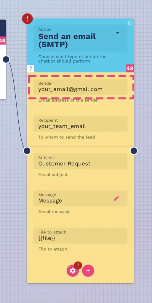 customer data AI agent smtp settings