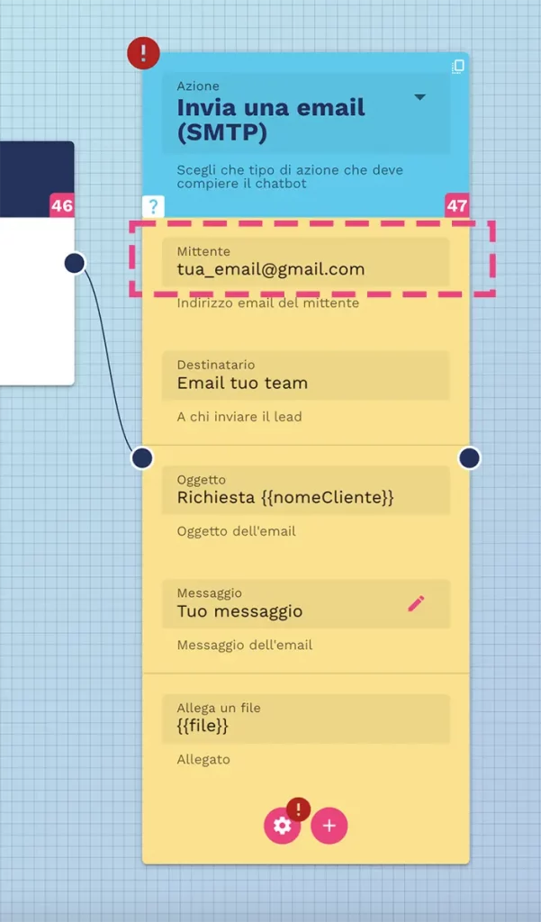 impostare una tua email per inviare informazioni da parte del bot