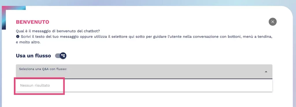 crea un flusso chatbot per mostrarlo nella select