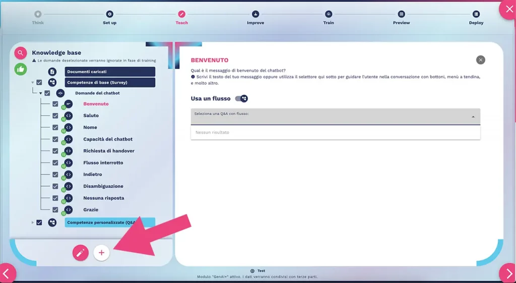 inizia la creazione di un flusso chatbot