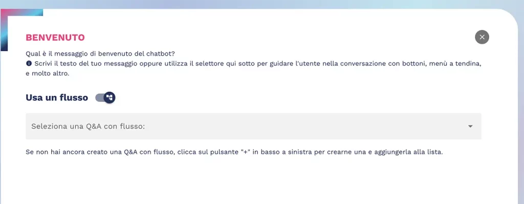 scegli il flusso di ingaggio chatbot